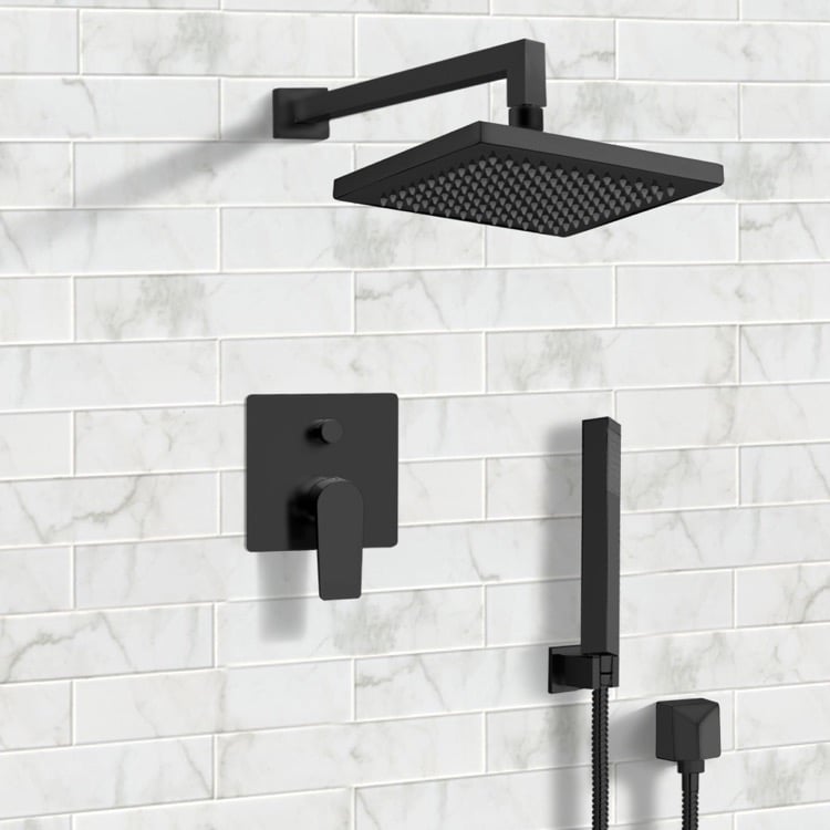 Remer SFH32 Matte Black Shower System with 8 Inch Rain Shower Head and Hand Shower